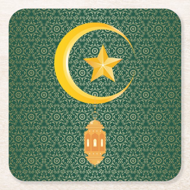Eid al Fitr Mubarak Ramadan Kareem Moon Star Rechteckiger Pappuntersetzer (Vorderseite)