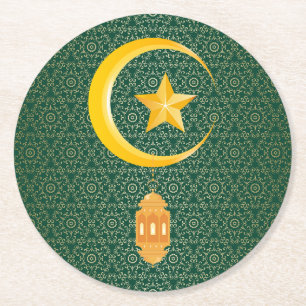 Eid al Fitr Mubarak Ramadan Kareem Moon Star Runder Pappuntersetzer