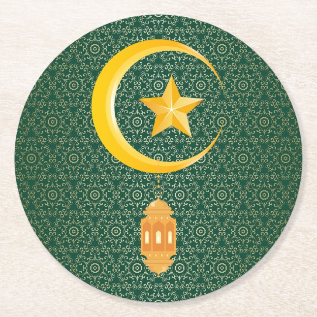 Eid al Fitr Mubarak Ramadan Kareem Moon Star Runder Pappuntersetzer (Vorderseite)