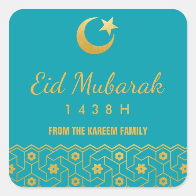 Eid Celebration Sticker mit goldenem islamischem M (Vorderseite)