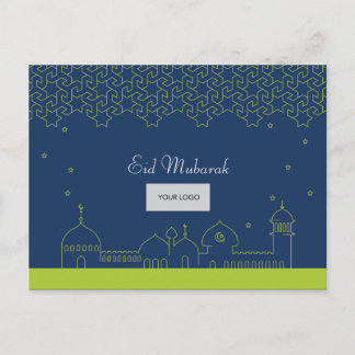 Eid Corporate Postcard - Blue & Green Einladungspostkarte