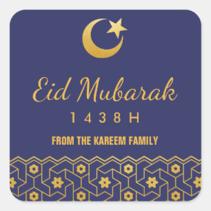 Eid Feier-Aufkleber mit Goldislamischem Muster Quadratischer Aufkleber
