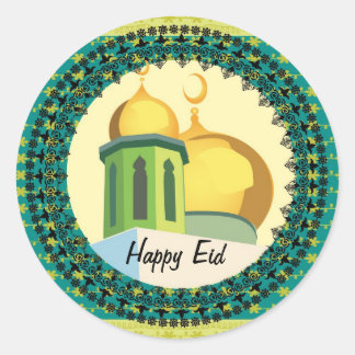 Eid Greetings Gelbe Moschee muslim Runder Aufkleber