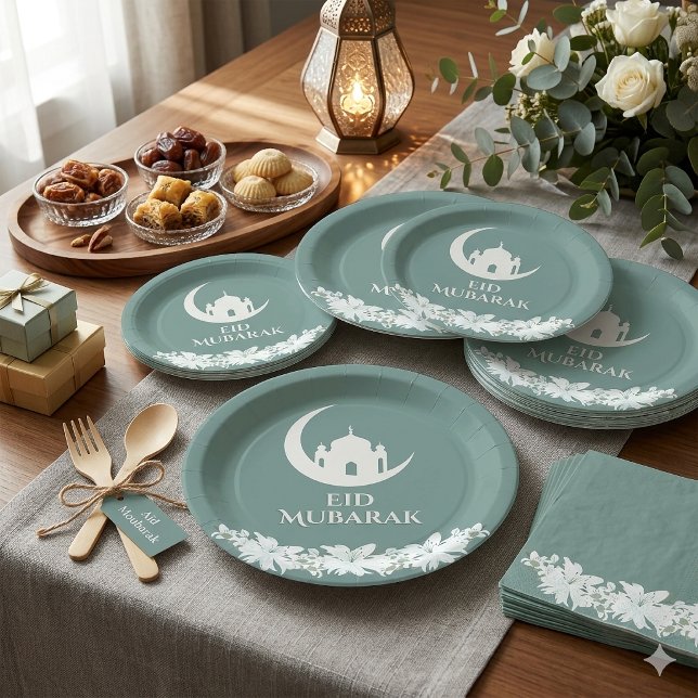 Eid Mubarak 1447 Hijri Crescent Moschee Design Pappteller (Von Creator hochgeladen)