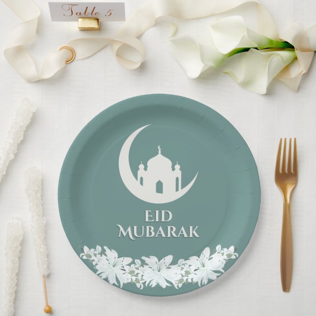 Eid Mubarak 1447 Hijri Crescent Moschee Design Pappteller (Hochzeit)