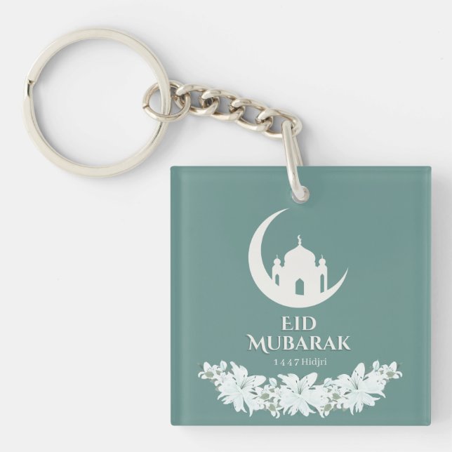 Eid Mubarak 1447 Hijri Crescent & Moschee Design Schlüsselanhänger (Vorderseite)