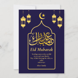 Eid Mubarak Arabisch Elegant Modernes Blue Gold Feiertagskarte
