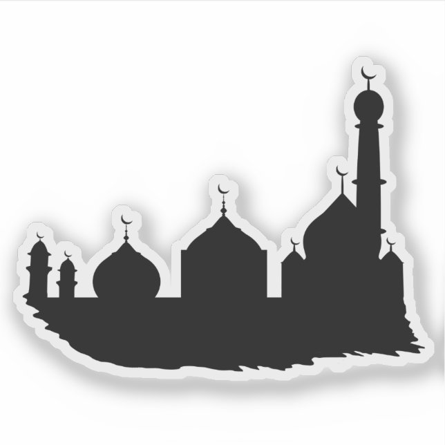 Eid Mubarak Black Mosque Silhouette Aufkleber (Vorderseite)