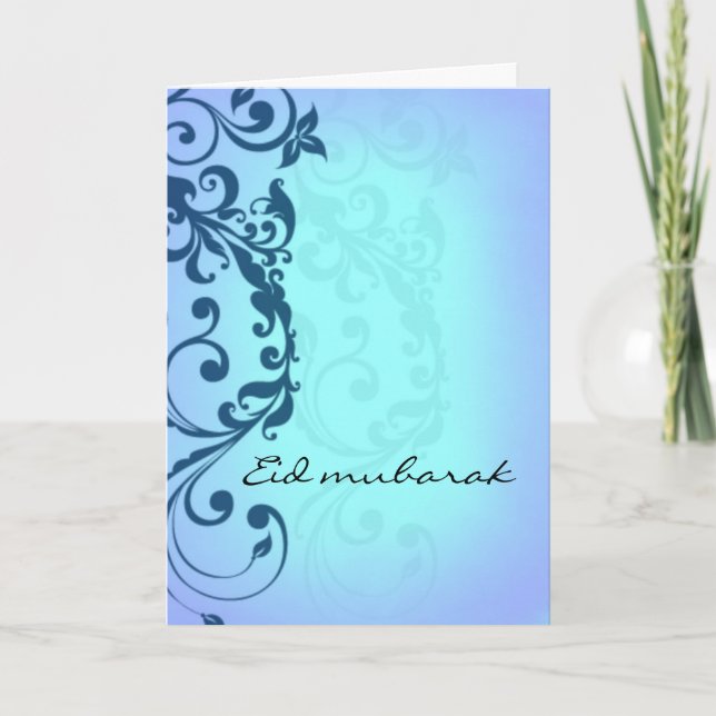 Eid Mubarak - blaue Grußkarte Feiertagskarte (Vorderseite)