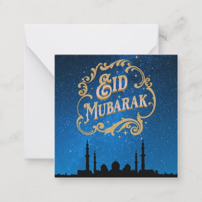 Eid Mubarak Blue Milky Weg in Gold Text Mitteilungskarte (Vorderseite)