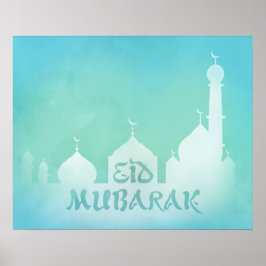 Eid Mubarak Blue Watercolor Moschee - Plakatwerbun Poster