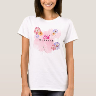 Eid Mubarak Blumen T-Shirt. Wasserfarben Sommer T-Shirt