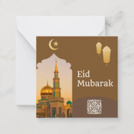 Eid Mubarak Brown und Gold mit goldenem Text Mitteilungskarte