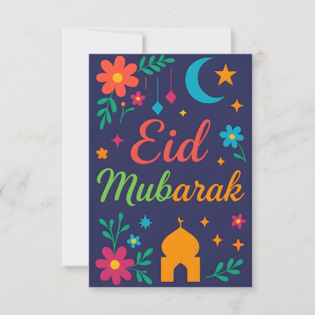 Eid Mubarak - Colorful for Kids Mosque Flowers Einladung (Vorderseite)