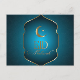 Eid Mubarak Crescent Star Gold Frame Blue Feiertagspostkarte