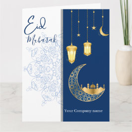Eid Mubarak /Custom Company Name blue Greeting Karte