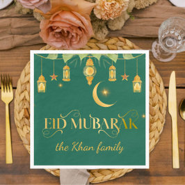 Eid Mubarak Custom Gold Green Lanterns + Moon Serviette