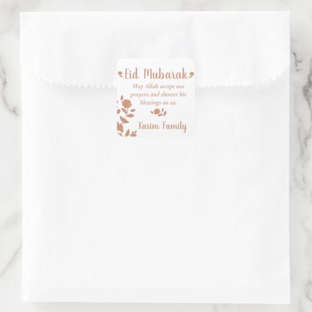 Eid Mubarak Custom Islam Wohngestaltung Floral Quadratischer Aufkleber (Tasche)