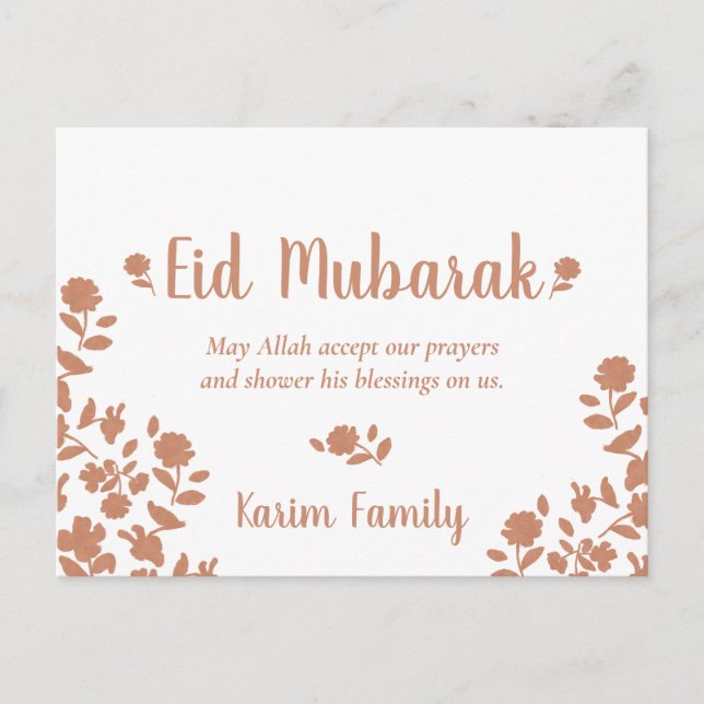 Eid Mubarak Custom Islam Wohngestaltung Floral Uni Postkarte (Vorderseite)