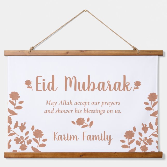 Eid Mubarak Custom Islam Wohngestaltung Floral Wandteppich Mit Holzrahmen (Vorne)