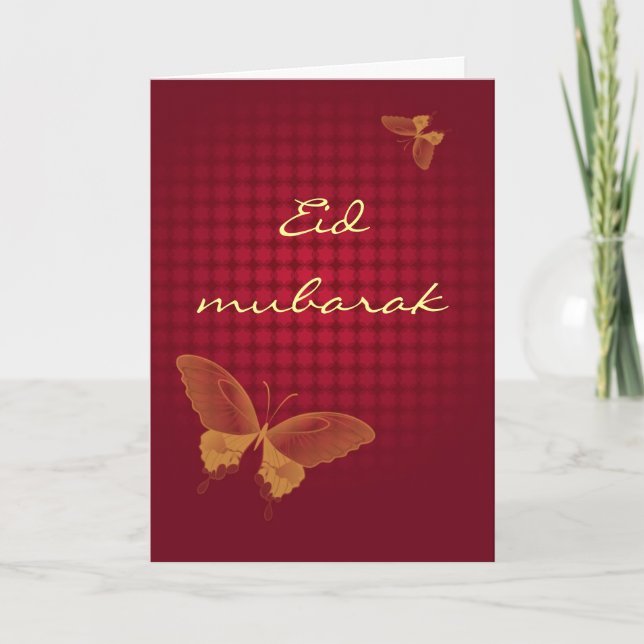 Eid Mubarak - de rouge carte de voeux butterly (Devant)