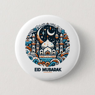 Eid Mubarak Dekoriert Crescent farbenfrohe Moschee Button