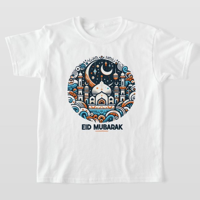 Eid Mubarak Dekoriert Crescent farbenfrohe Moschee T-Shirt (Ablage )