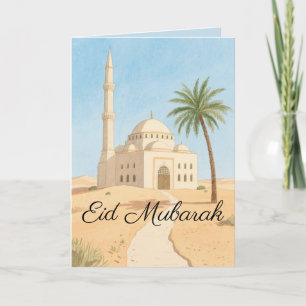 Eid Mubarak Einfache Wasserfarben Moschee Palme Tr Karte