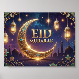 Eid Mubarak elegant Gold und Navy Blau  Poster