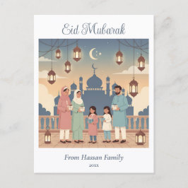 Eid Mubarak Family Celebration Pastel Mosque Card Postkarte