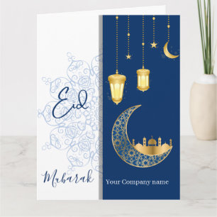 Eid Mubarak /Firmenname in Blau Grüße Karte