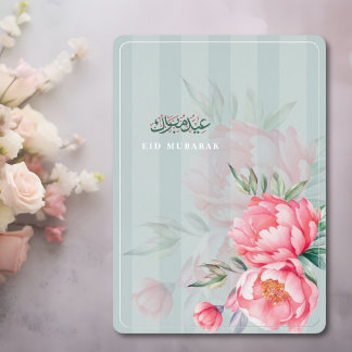 Eid Mubarak Floral Pink Peony Silver Folien Feiertagskarte