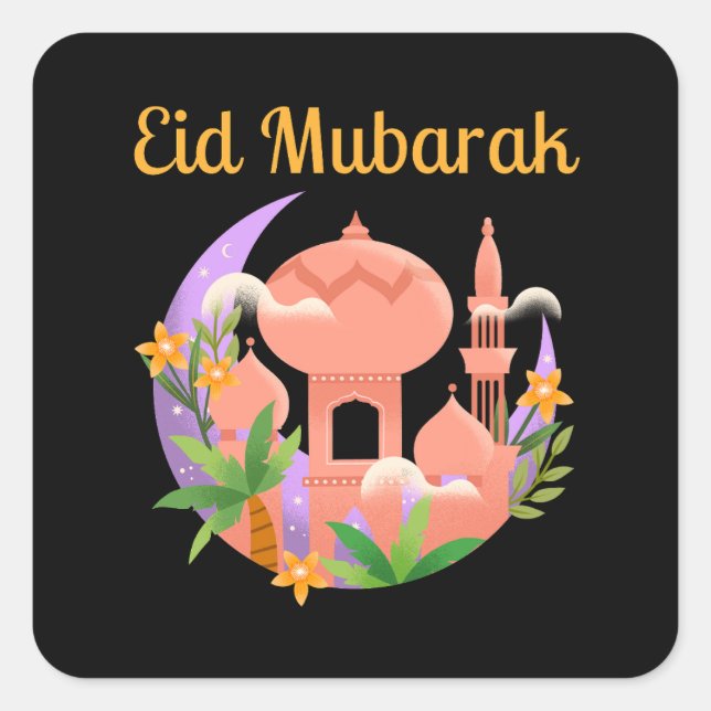Eid Mubarak Floral Quadratischer Aufkleber (Vorderseite)