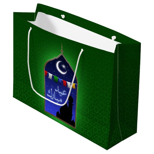 Eid Mubarak Garland Moon Große Geschenktüte (Vorderseite Schrägansicht)
