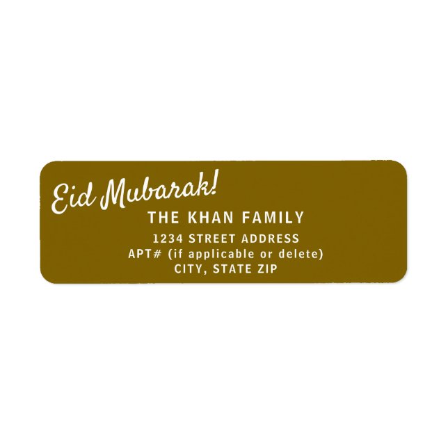 Eid Mubarak Gold Rücksendeadresse Aufkleber (Vorne)