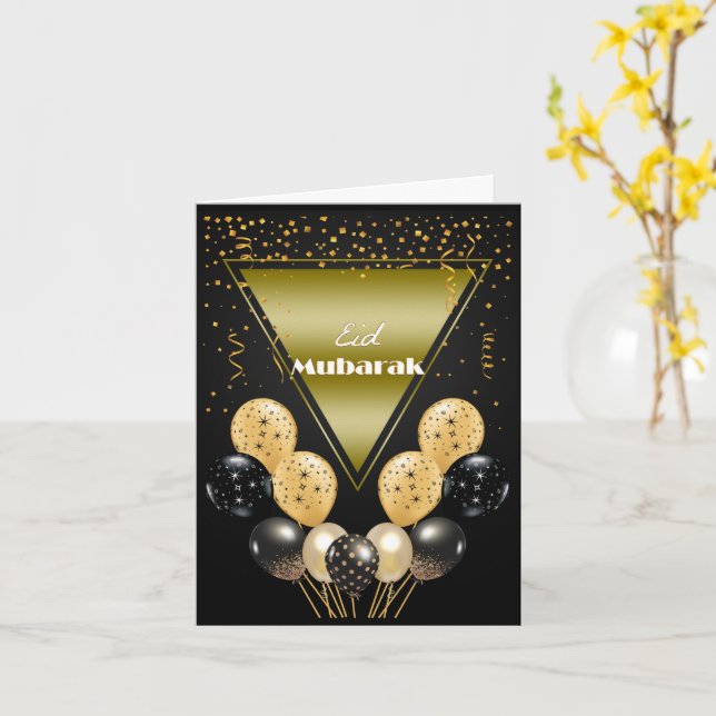Eid Mubarak Gold und Black Confetti und Balloons Karte (Gelbe Blume)