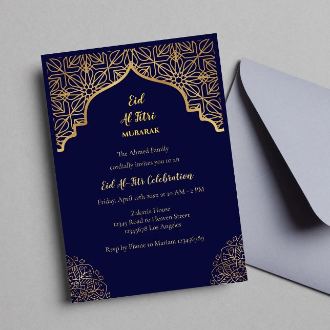 Eid Mubarak Golden Mandala Navy Blue Holiday Einladung (Eid Mubarak Invitation)