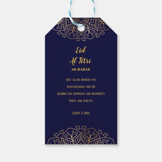 Eid Mubarak Golden Mandala Navy Blue Holiday Geschenkanhänger (Vorderseite)