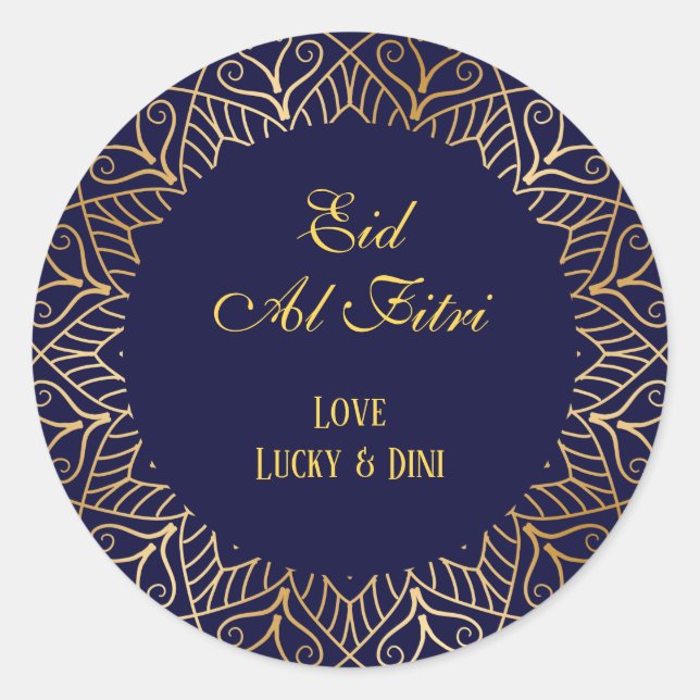Eid Mubarak Golden Mandala Navy Blue Holiday Runder Aufkleber (Vorderseite)
