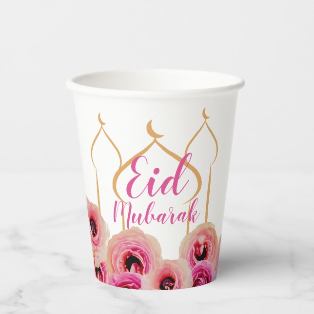 Eid Mubarak Golden Moschee Rose Blossom Lila Pappbecher (Vorderseite)