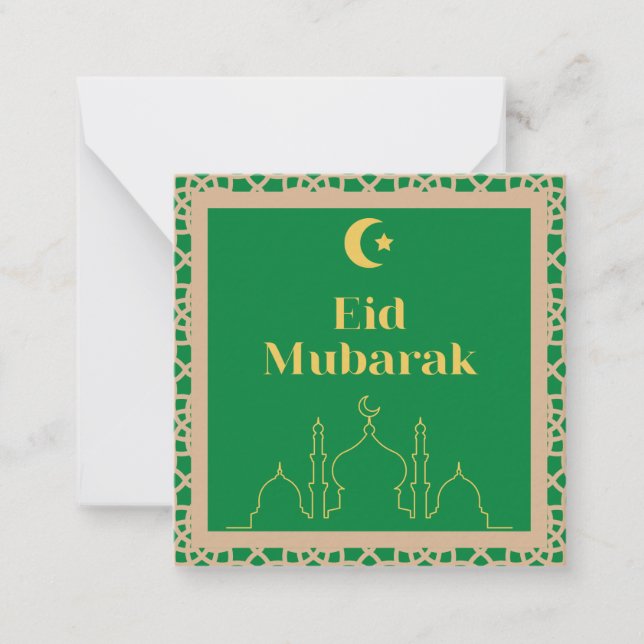 Eid Mubarak Green Background mit braunem Rahmen Mitteilungskarte (Vorderseite)