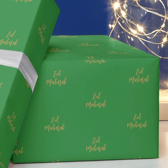 Eid Mubarak Green Gold Geschenkpapier (Von Creator hochgeladen)