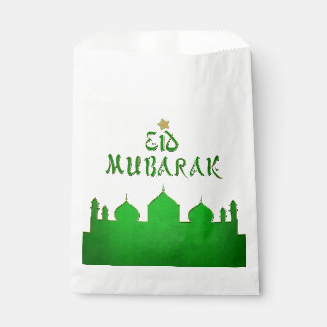Eid Mubarak Green Gold Moschee Geschenktütchen (Vorderseite)