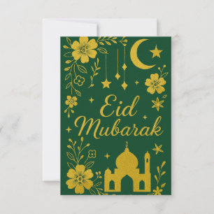 Eid Mubarak - Grüne und goldene Moscheeblumen Einladung