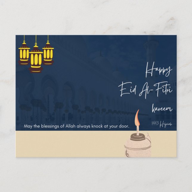 Eid Mubarak - Happy Eid - Farbenfrohe Kalligraphie Postkarte (Vorderseite)