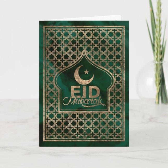 Eid Mubarak - Happy Eid - Gold und Malachit Karte (Vorderseite)