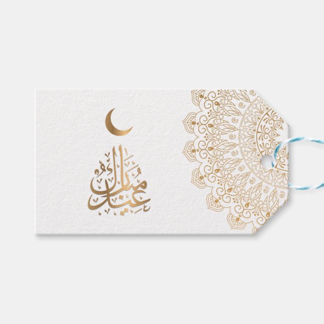 Eid Mubarak | Happy Eid Golden Mandala Calligraphy Geschenkanhänger (Vorderseite (Horizontal))