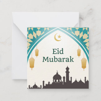 Eid Mubarak in weißer Hintergrundinformation Mitteilungskarte