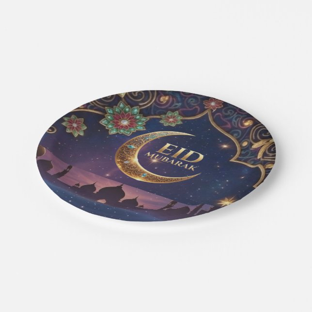 Eid Mubarak Islamic celebration Gold And navy Pappteller (Schrägansicht)