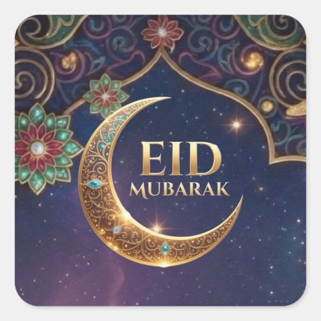 Eid Mubarak Islamic celebration Gold And navy Quadratischer Aufkleber (Vorderseite)